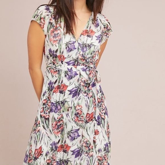 Anthropologie Maeve Floral Wrap Dress Sz 0 - Picture 1 of 13